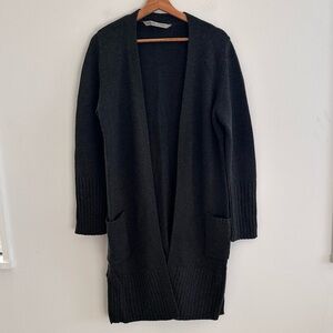 Athleta passage longline 100% wool sweater cardigan coat charcoal gray medium